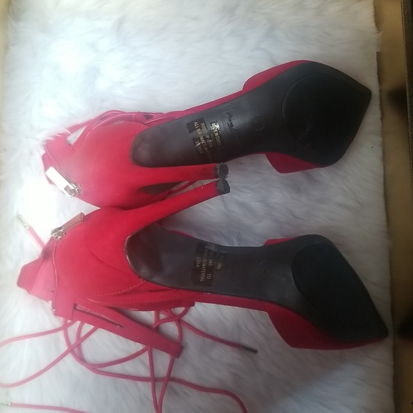 ❤Sexy Red Pointed Toe Lace up Heels Size 10 - Picture 4 of 10